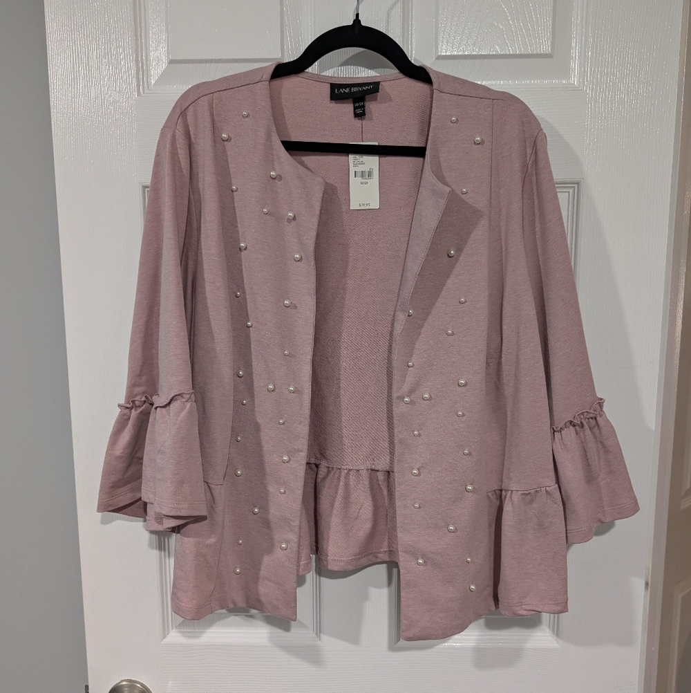 NWT Lane Bryant Mauve Pink Pearl Embellished Open Front Jacket in Size 18/20 - Picture 2 of 14